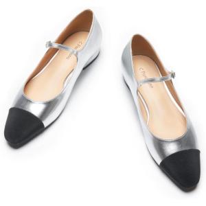 imageC Paravano Womens Mary Jane Flats Round Toe Leather Ballet Flats with Adjustable Strap Low Block Heel Dressy and Casual Shoes for Office or Daily WearX6asilver