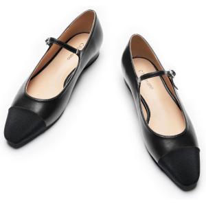 imageC Paravano Womens Mary Jane Flats Round Toe Leather Ballet Flats with Adjustable Strap Low Block Heel Dressy and Casual Shoes for Office or Daily WearX6ablack