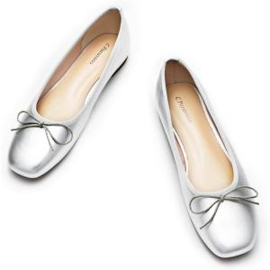 imageCParavano Womens Ballet Flats Comfortable Slip On Round Toe Flat Shoes Casual Walking Shoes for Women SlipOn Bow Dressy Flats for Work Office ampamp Wedding PartySliver