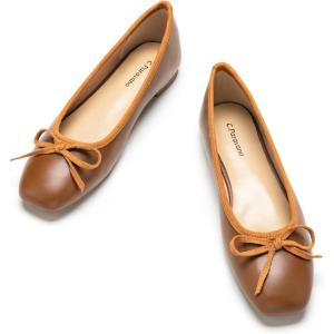 imageCParavano Womens Ballet Flats Comfortable Slip On Round Toe Flat Shoes Casual Walking Shoes for Women SlipOn Bow Dressy Flats for Work Office ampamp Wedding PartyBrown