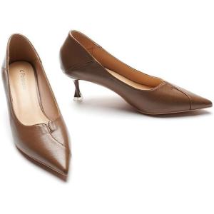 imageCParavano Pointy Kitten Heels Wedding Shoes Dressy Low Heel Work Casual Heels Flight Attendant Heels Mules Heels Women Pump for Office WearBrown D3