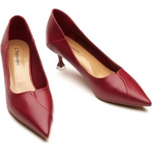 imageCParavano Pointy Kitten Heels Wedding Shoes Dressy Low Heel Work Casual Heels Flight Attendant Heels Mules Heels Women Pump for Office WearRed D3