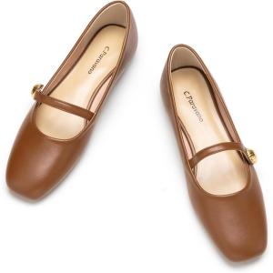 imageCParavano Mary Jane Shoes for Women  Retro Womens Flats  Comfort Square Toe Dressy Flats  Casual Walking Shoes for Wedding Work OfficeBrownd