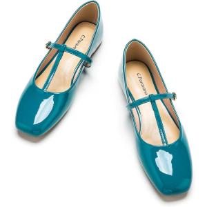 imageCParavano Mary Jane Shoes for Women  Retro Womens Flats  Comfort Square Toe Dressy Flats  Casual Walking Shoes for Wedding Work OfficeTurquoise