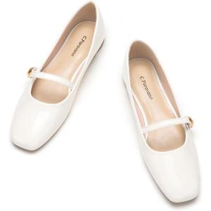 imageCParavano Mary Jane Shoes for Women  Retro Womens Flats  Comfort Square Toe Dressy Flats  Casual Walking Shoes for Wedding Work OfficeWhited