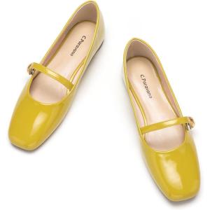 imageCParavano Mary Jane Shoes for Women  Retro Womens Flats  Comfort Square Toe Dressy Flats  Casual Walking Shoes for Wedding Work OfficeYellowd