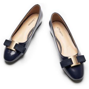 imageCParavano Womens Ballet Flats with Bowknot Round Toe Low Block Heel Shoes for Office Dressy CasualNavy