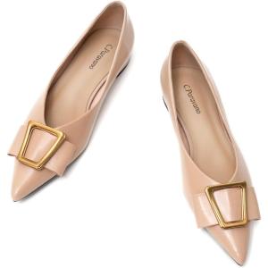 imageCParavano Womens Flats I Pointed Toe Flats for Women I Women Flat Shoes I Crystal Buckle Flats I Ballet Flats Shoes for Women I Slip on Dressy FlatsBeige A12