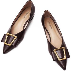 imageCParavano Womens Flats I Pointed Toe Flats for Women I Women Flat Shoes I Crystal Buckle Flats I Ballet Flats Shoes for Women I Slip on Dressy FlatsClaret A12
