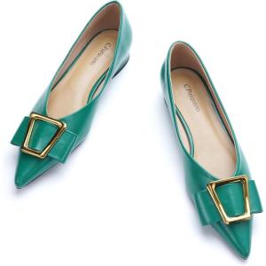 imageCParavano Womens Flats I Pointed Toe Flats for Women I Women Flat Shoes I Crystal Buckle Flats I Ballet Flats Shoes for Women I Slip on Dressy FlatsGreen A12