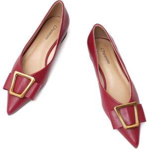 imageCParavano Womens Flats I Pointed Toe Flats for Women I Women Flat Shoes I Crystal Buckle Flats I Ballet Flats Shoes for Women I Slip on Dressy FlatsRed A12