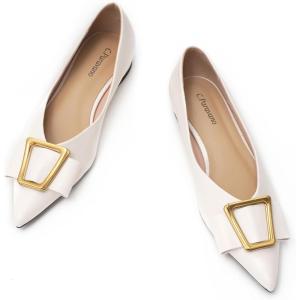 imageCParavano Womens Flats I Pointed Toe Flats for Women I Women Flat Shoes I Crystal Buckle Flats I Ballet Flats Shoes for Women I Slip on Dressy FlatsWhite A12