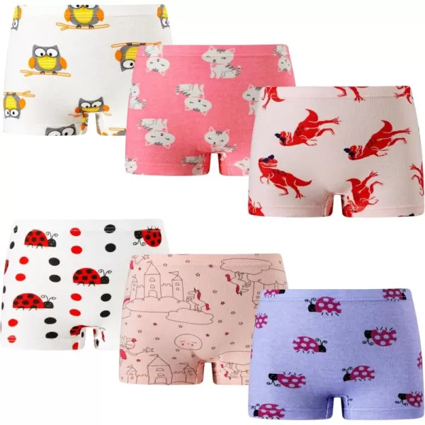 Cadidi Dinos Girls Cotton Underwear Boyshort Panties 6 Pack