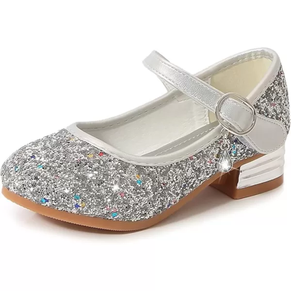 Cadidi Dinos Girls Dress Shoes Party Princess Glitter Silver Shoes  9 M US Toddler