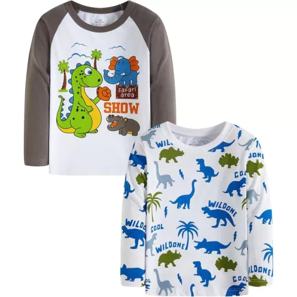imageCadidi Dinos Kids Long Sleeve Boys Printed Tee Shirts Cotton Casual Crewneck Girls TShirts2 Packdinosaur