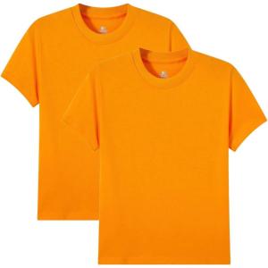 imageCadidi Dinos Boys Cotton Short Shirt Sleeve Crewneck Kids TShirts Top Girls TeeOrange