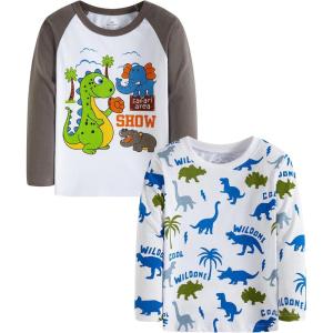 imageCadidi Dinos Kids Printed Tee Shirts Cotton Casual Crewneck Tops TShirt2 Packdinosaur