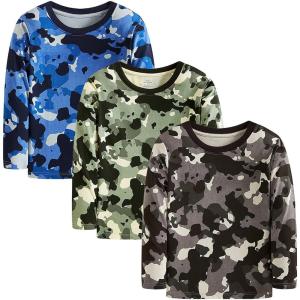 imageCadidi Dinos Boys Girls Long Sleeve Shirts Cotton Casual Crewneck Printed Kids TShirts3 Packcamo