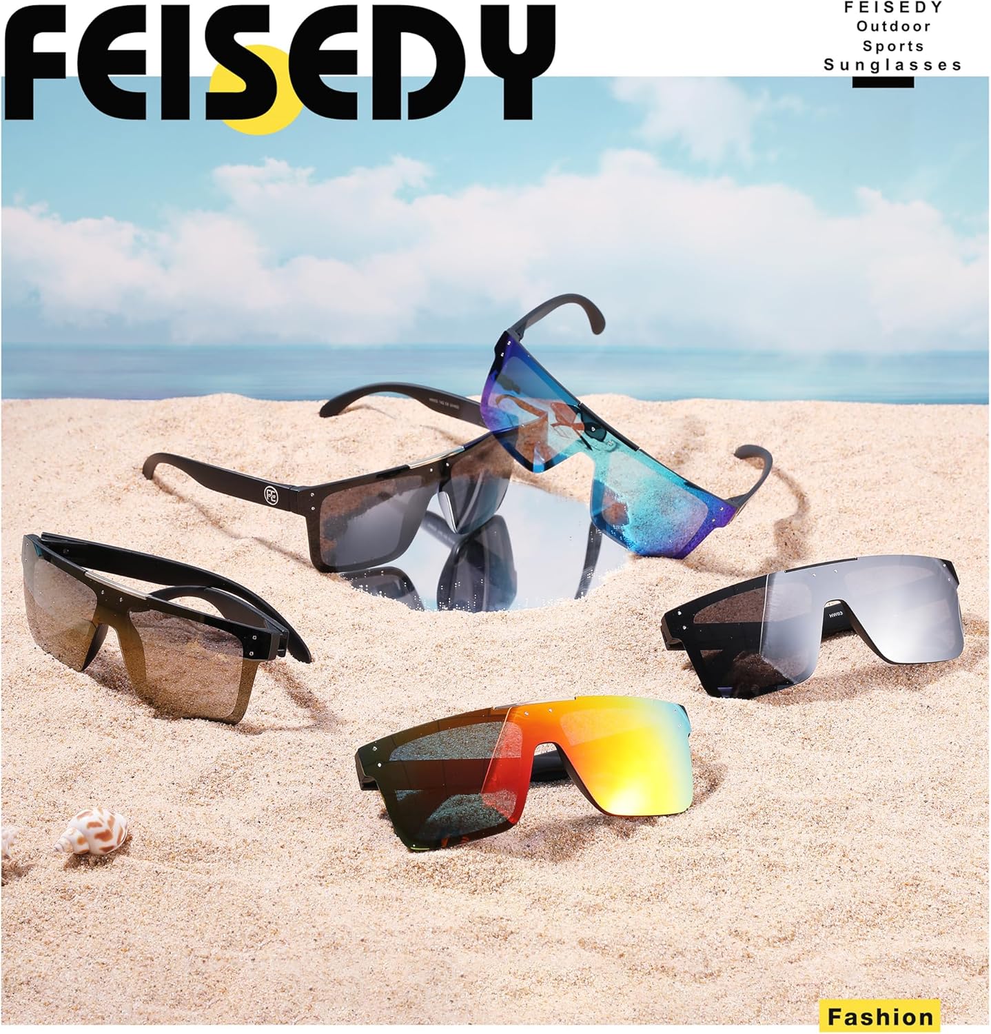 FEISEDY Men Women Sunglasses Polarized Oversized Square Vintage Cycling Running Fishing Golf Hiking Sports Sun Glasses B2990Polarized Brown Mirrored Lenses With Black Temples 003