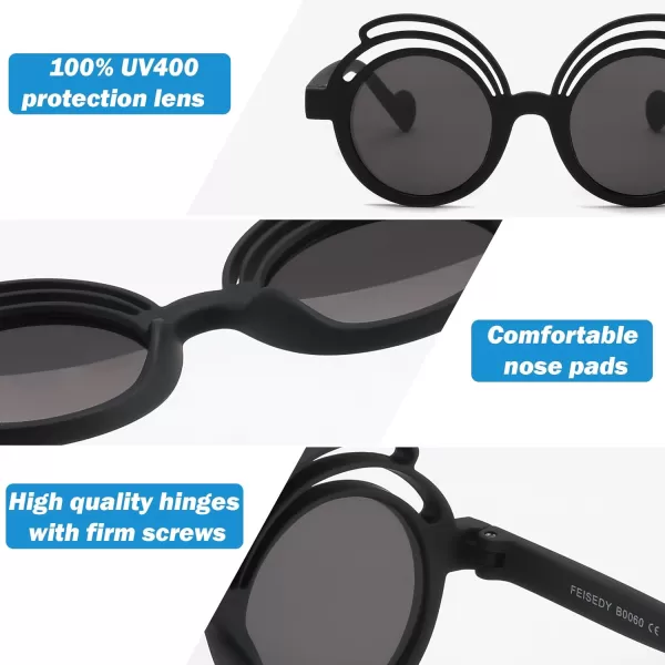 FEISEDY Baby Polarized Round Sunglasses Flexible Rubber Shades with Strap for Infant Toddler Newborn Age 024 Months B0060Black Frame  Grey Lens