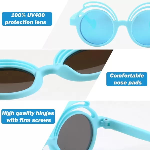 FEISEDY Baby Polarized Round Sunglasses Flexible Rubber Shades with Strap for Infant Toddler Newborn Age 024 Months B0060Blue Frame  Blue Mirrored Lens