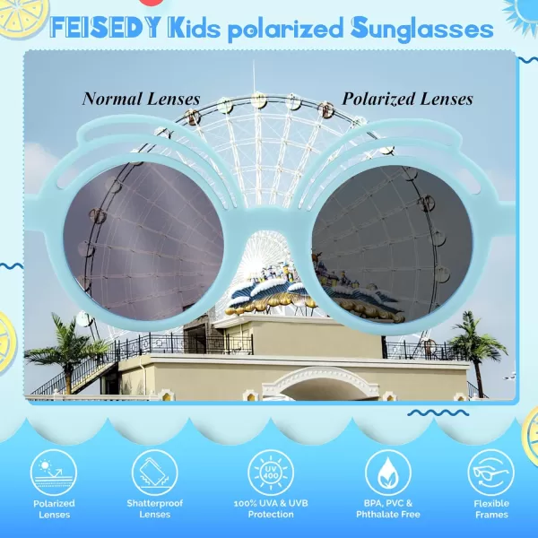 FEISEDY Baby Polarized Round Sunglasses Flexible Rubber Shades with Strap for Infant Toddler Newborn Age 024 Months B0060Blue Frame  Blue Mirrored Lens
