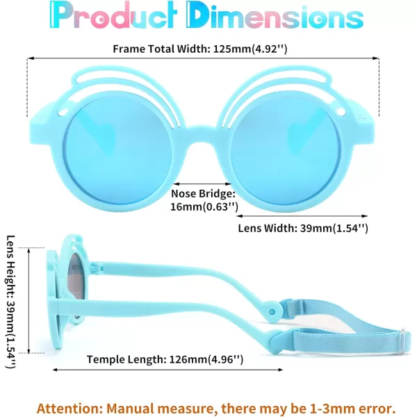 FEISEDY Baby Polarized Round Sunglasses Flexible Rubber Shades with Strap for Infant Toddler Newborn Age 024 Months B0060Blue Frame  Blue Mirrored Lens