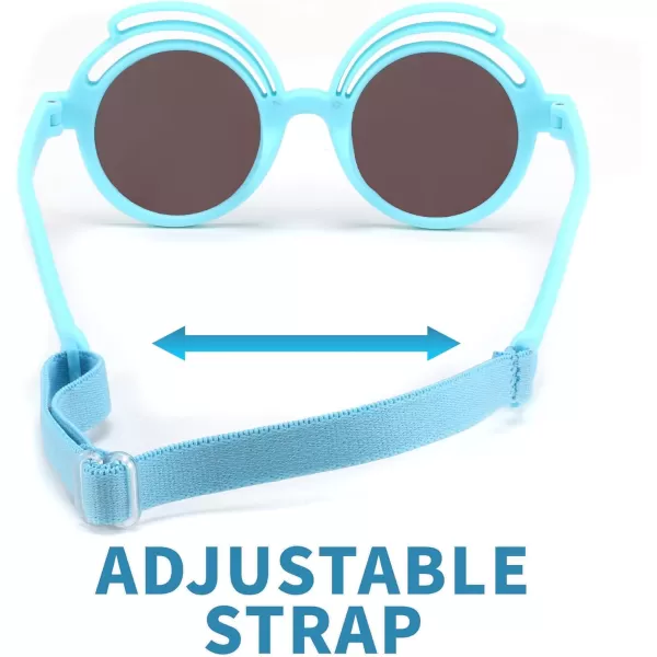 FEISEDY Baby Polarized Round Sunglasses Flexible Rubber Shades with Strap for Infant Toddler Newborn Age 024 Months B0060Blue Frame  Blue Mirrored Lens