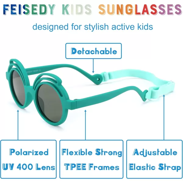 FEISEDY Baby Polarized Round Sunglasses Flexible Rubber Shades with Strap for Infant Toddler Newborn Age 024 Months B0060Dark Green Frame  Green Lens