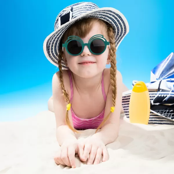 FEISEDY Baby Polarized Round Sunglasses Flexible Rubber Shades with Strap for Infant Toddler Newborn Age 024 Months B0060Dark Green Frame  Green Lens