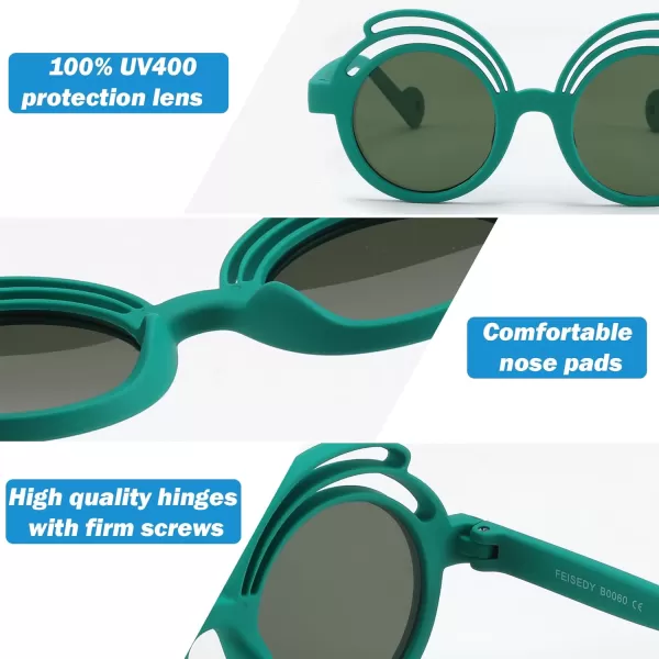 FEISEDY Baby Polarized Round Sunglasses Flexible Rubber Shades with Strap for Infant Toddler Newborn Age 024 Months B0060Dark Green Frame  Green Lens