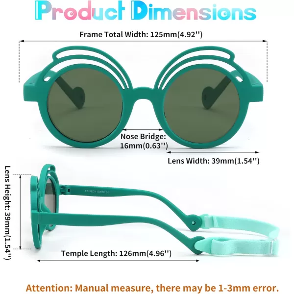 FEISEDY Baby Polarized Round Sunglasses Flexible Rubber Shades with Strap for Infant Toddler Newborn Age 024 Months B0060Dark Green Frame  Green Lens