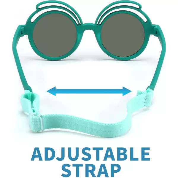 FEISEDY Baby Polarized Round Sunglasses Flexible Rubber Shades with Strap for Infant Toddler Newborn Age 024 Months B0060Dark Green Frame  Green Lens