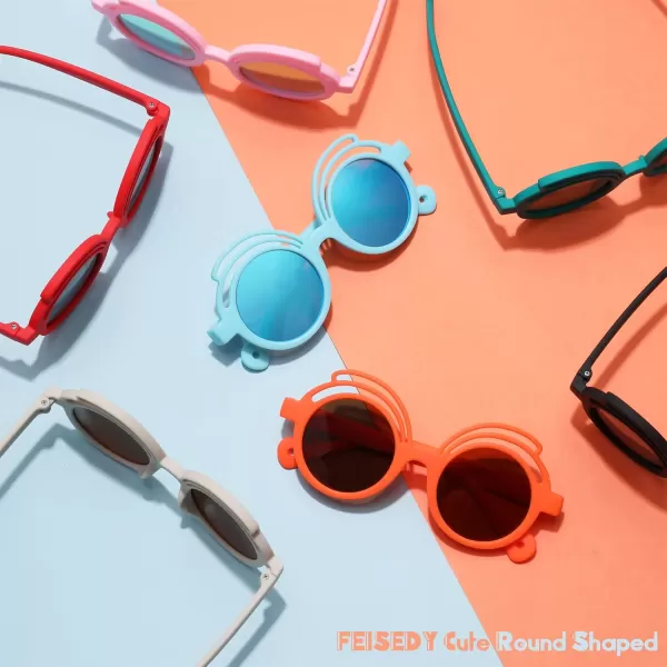 FEISEDY Baby Polarized Round Sunglasses Flexible Rubber Shades with Strap for Infant Toddler Newborn Age 024 Months B0060Off White Frame  Tea Lens