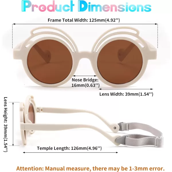 FEISEDY Baby Polarized Round Sunglasses Flexible Rubber Shades with Strap for Infant Toddler Newborn Age 024 Months B0060Off White Frame  Tea Lens