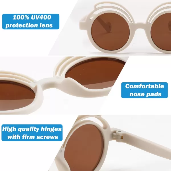 FEISEDY Baby Polarized Round Sunglasses Flexible Rubber Shades with Strap for Infant Toddler Newborn Age 024 Months B0060Off White Frame  Tea Lens