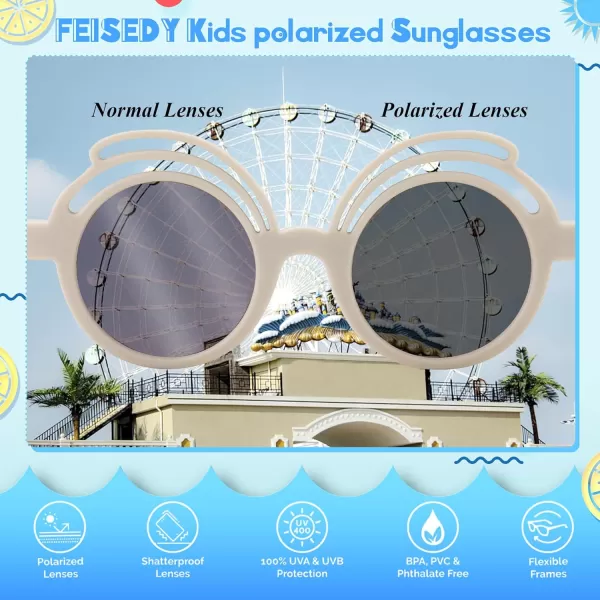 FEISEDY Baby Polarized Round Sunglasses Flexible Rubber Shades with Strap for Infant Toddler Newborn Age 024 Months B0060Off White Frame  Tea Lens