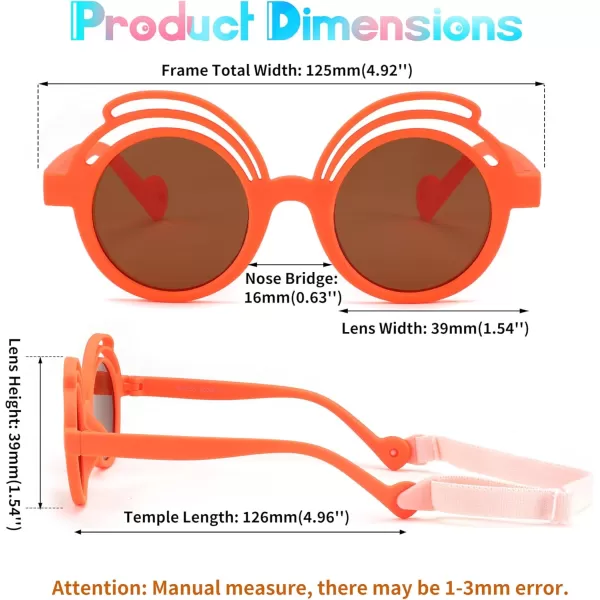 FEISEDY Baby Polarized Round Sunglasses Flexible Rubber Shades with Strap for Infant Toddler Newborn Age 024 Months B0060Orange Frame  Tea Lens