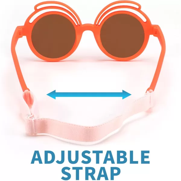 FEISEDY Baby Polarized Round Sunglasses Flexible Rubber Shades with Strap for Infant Toddler Newborn Age 024 Months B0060Orange Frame  Tea Lens