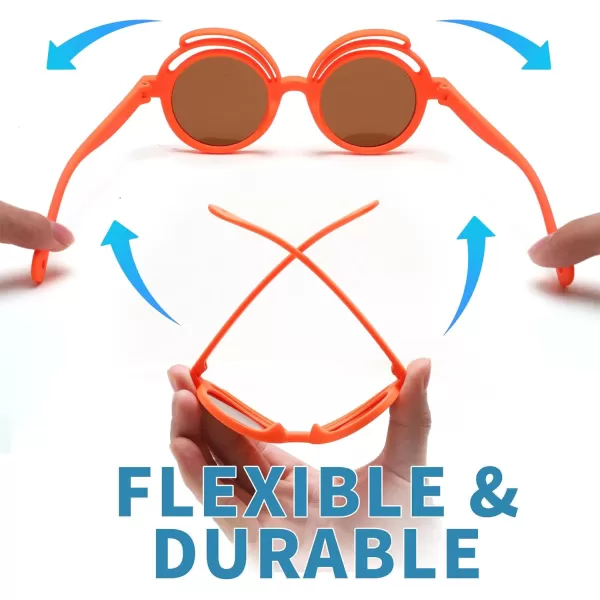 FEISEDY Baby Polarized Round Sunglasses Flexible Rubber Shades with Strap for Infant Toddler Newborn Age 024 Months B0060Orange Frame  Tea Lens