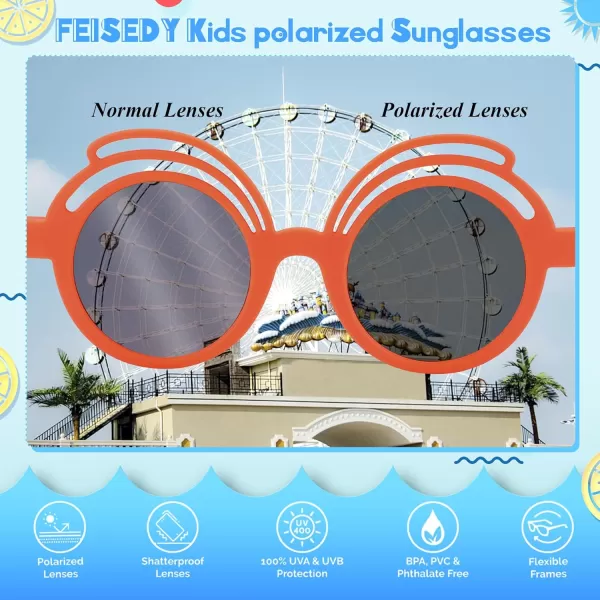 FEISEDY Baby Polarized Round Sunglasses Flexible Rubber Shades with Strap for Infant Toddler Newborn Age 024 Months B0060Orange Frame  Tea Lens