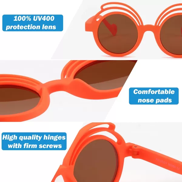 FEISEDY Baby Polarized Round Sunglasses Flexible Rubber Shades with Strap for Infant Toddler Newborn Age 024 Months B0060Orange Frame  Tea Lens