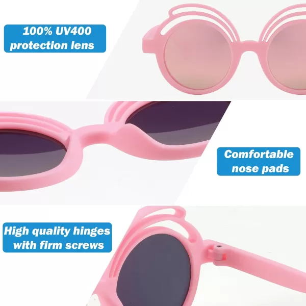 FEISEDY Baby Polarized Round Sunglasses Flexible Rubber Shades with Strap for Infant Toddler Newborn Age 024 Months B0060Pink Frame  Pink Mirrored Lens