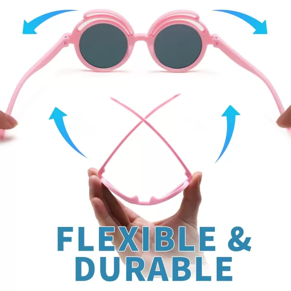 FEISEDY Baby Polarized Round Sunglasses Flexible Rubber Shades with Strap for Infant Toddler Newborn Age 024 Months B0060Pink Frame  Pink Mirrored Lens