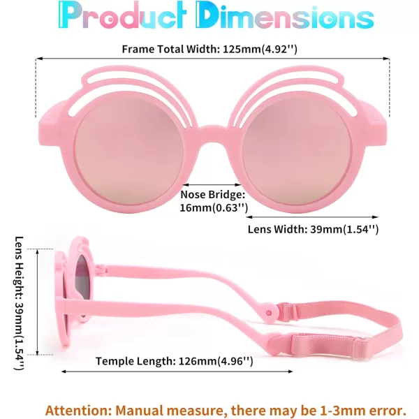 FEISEDY Baby Polarized Round Sunglasses Flexible Rubber Shades with Strap for Infant Toddler Newborn Age 024 Months B0060Pink Frame  Pink Mirrored Lens