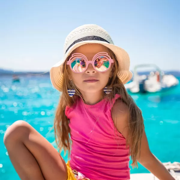 FEISEDY Baby Polarized Round Sunglasses Flexible Rubber Shades with Strap for Infant Toddler Newborn Age 024 Months B0060Pink Frame  Pink Mirrored Lens