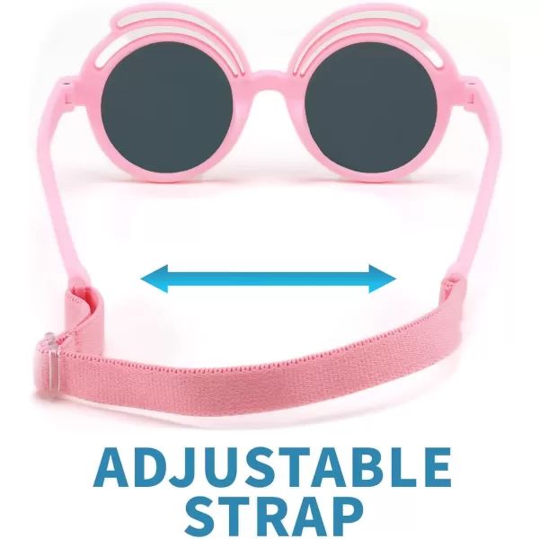 FEISEDY Baby Polarized Round Sunglasses Flexible Rubber Shades with Strap for Infant Toddler Newborn Age 024 Months B0060Pink Frame  Pink Mirrored Lens