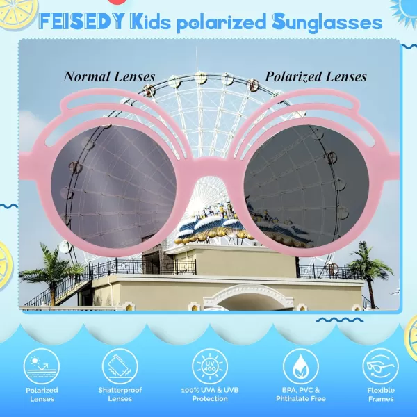 FEISEDY Baby Polarized Round Sunglasses Flexible Rubber Shades with Strap for Infant Toddler Newborn Age 024 Months B0060Pink Frame  Pink Mirrored Lens