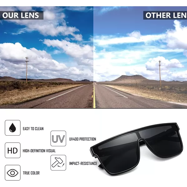 FEISEDY Fashion Flat Top Sunglasses Trendy Oversized Square Shades Women Men UV400 B2996Black Frame  Grey Lens