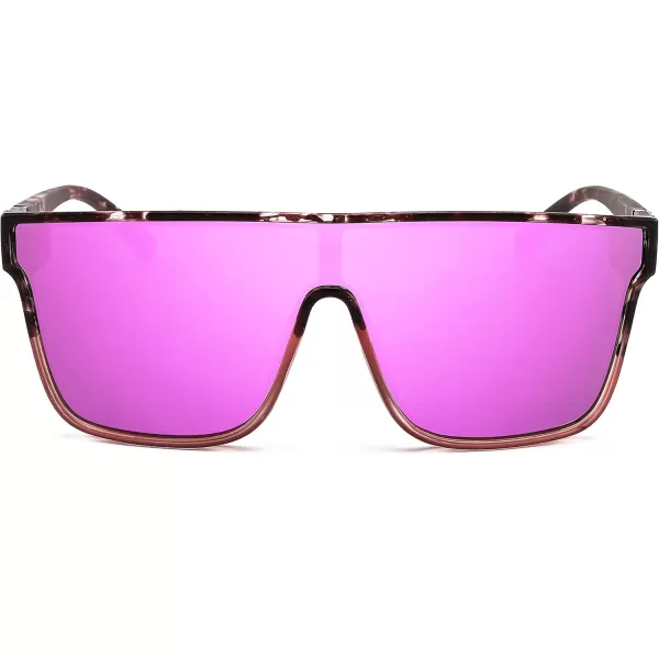 FEISEDY Fashion Flat Top Sunglasses Trendy Oversized Square Shades Women Men UV400 B2996Transparent Pink Leopard Frame  Purple Mirrored Lens